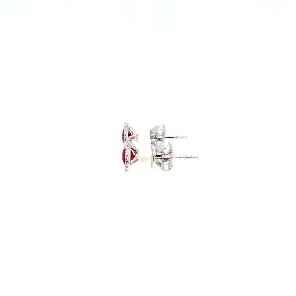 Roman + Jules Fine Quality Ruby and Diamond Halo Earrings in 14 Kt White Gold - Image 4 of 7