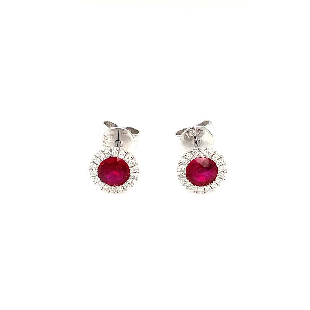 Roman + Jules Fine Quality Ruby and Diamond Halo Earrings in 14 Kt White Gold - Image 2 of 7