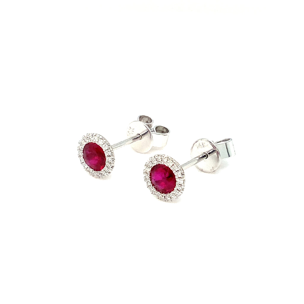 Roman + Jules Fine Quality Ruby and Diamond Halo Earrings in 14 Kt White Gold - Image 5 of 7