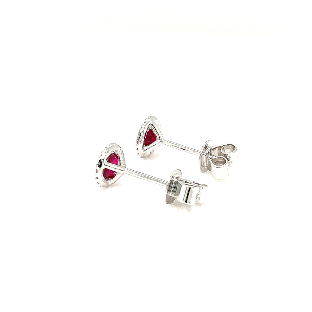 Roman + Jules Fine Quality Ruby and Diamond Halo Earrings in 14 Kt White Gold - Image 6 of 7