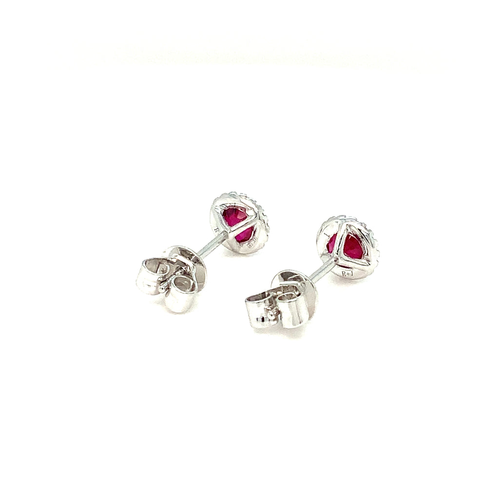 Roman + Jules Fine Quality Ruby and Diamond Halo Earrings in 14 Kt White Gold - Image 7 of 7