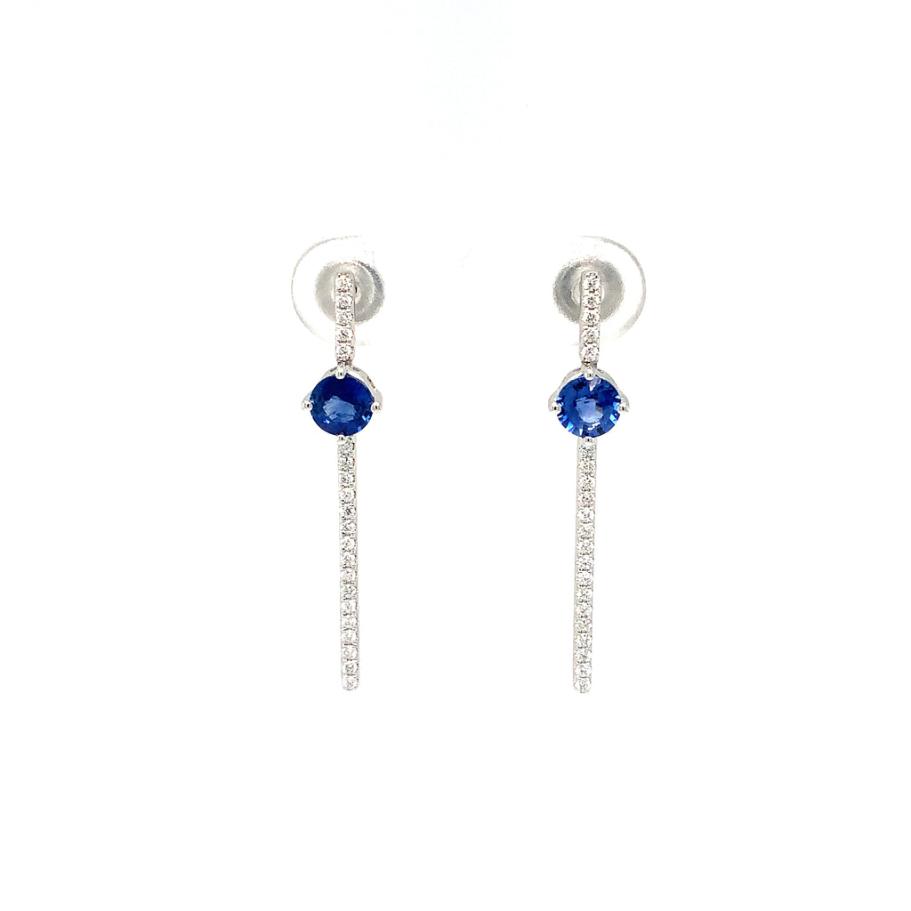 Roman+Jules Modern Look Sapphire and Diamond Drop Earring set in 14K White Gold - Image 1 of 9