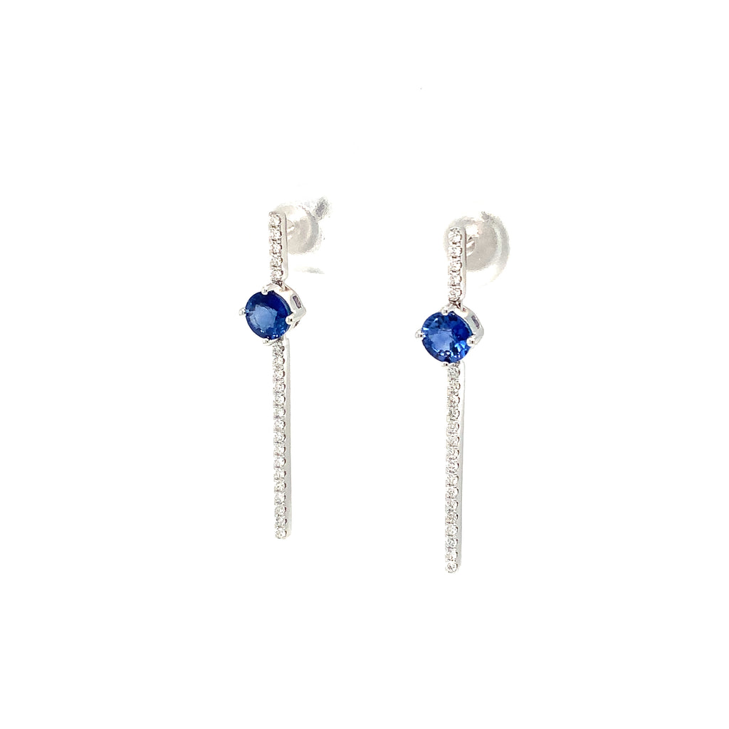 Roman+Jules Modern Look Sapphire and Diamond Drop Earring set in 14K White Gold - Image 3 of 9