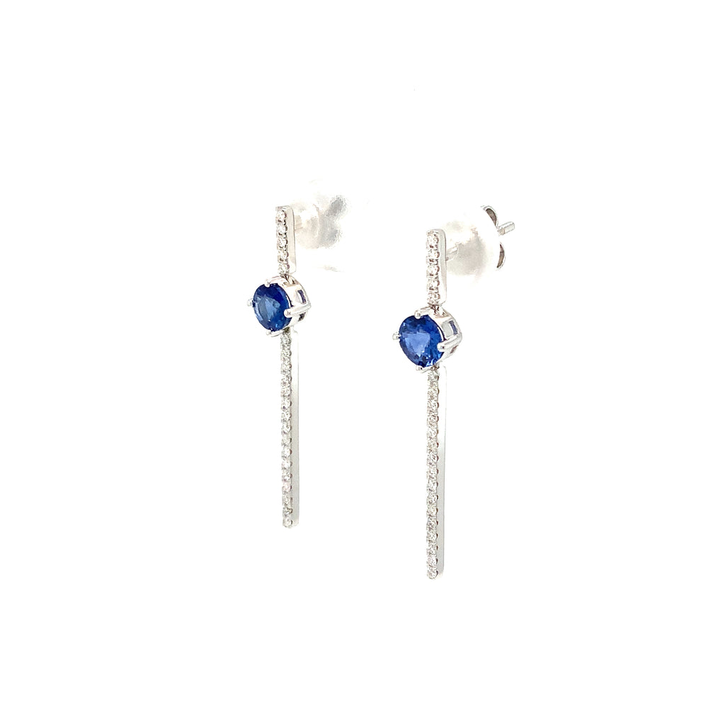 Roman+Jules Modern Look Sapphire and Diamond Drop Earring set in 14K White Gold - Image 4 of 9