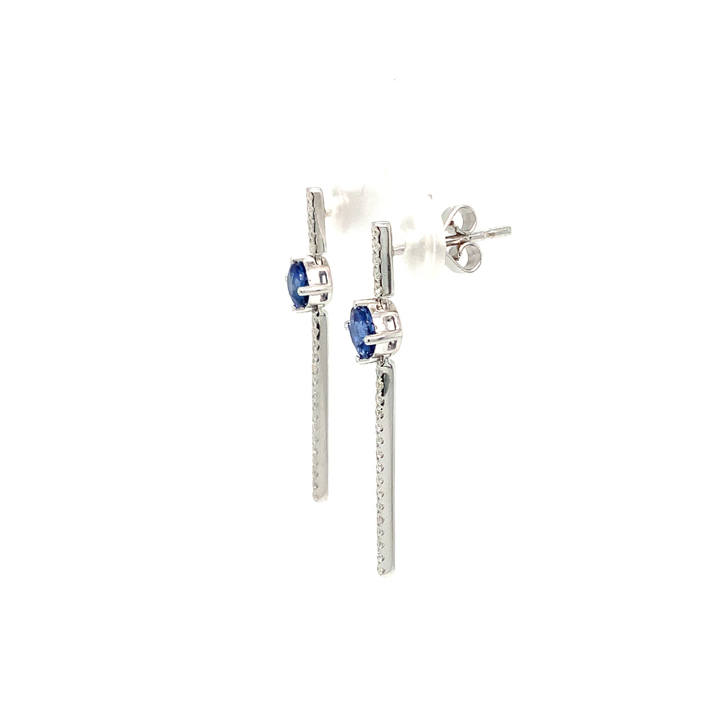 Roman+Jules Modern Look Sapphire and Diamond Drop Earring set in 14K White Gold - Image 5 of 9