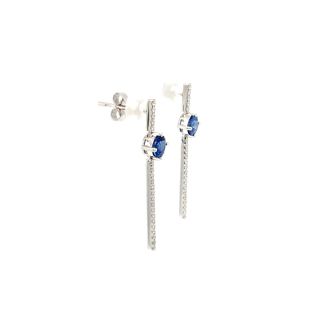 Roman+Jules Modern Look Sapphire and Diamond Drop Earring set in 14K White Gold - Image 9 of 9