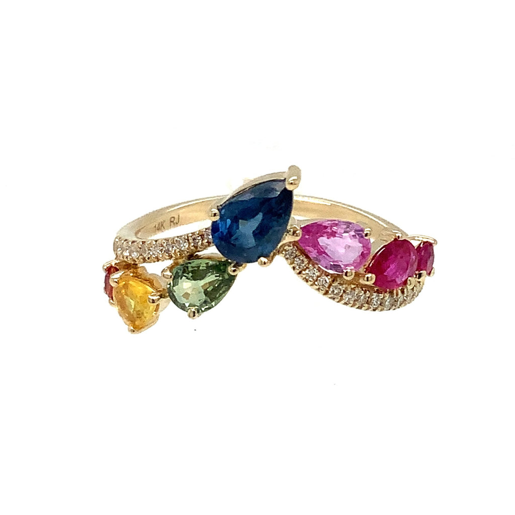 Roman+Jules Multicolor Sapphire and Pave Diamond Ring set in 14K Yellow Gold. - Image 1 of 7