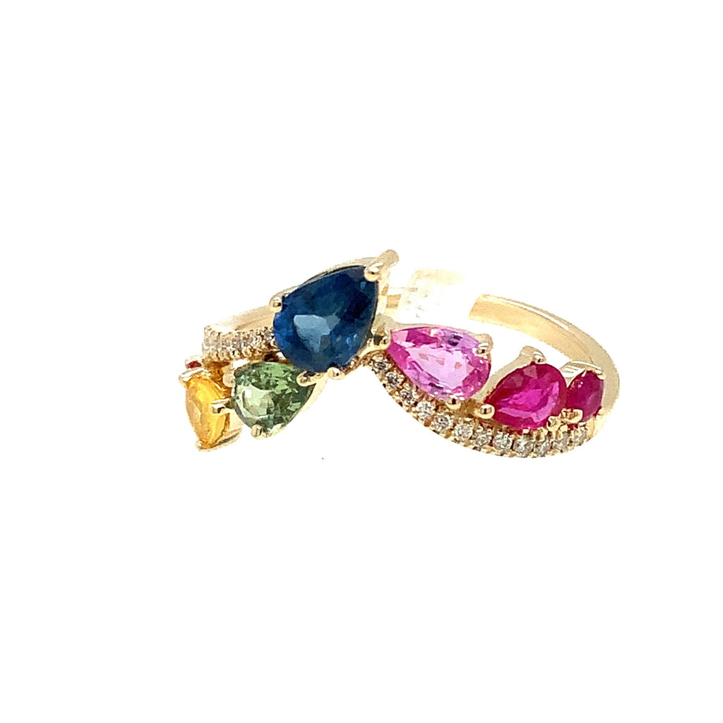 Roman+Jules Multicolor Sapphire and Pave Diamond Ring set in 14K Yellow Gold. - Image 2 of 7