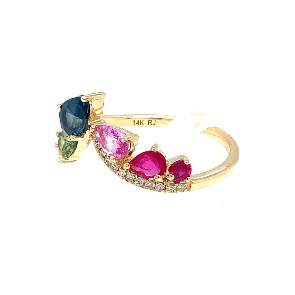 Roman+Jules Multicolor Sapphire and Pave Diamond Ring set in 14K Yellow Gold. - Image 3 of 7