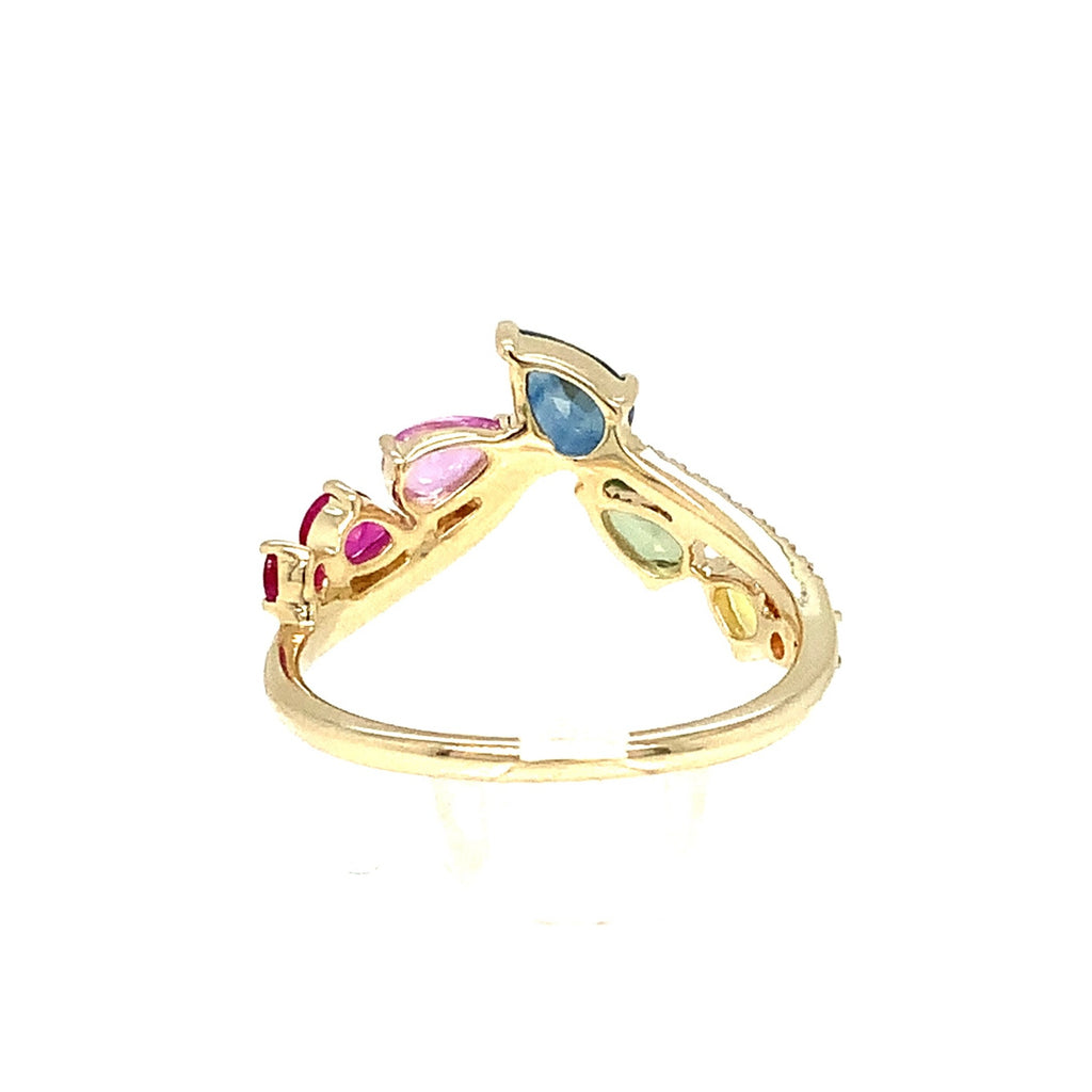 Roman+Jules Multicolor Sapphire and Pave Diamond Ring set in 14K Yellow Gold. - Image 4 of 7