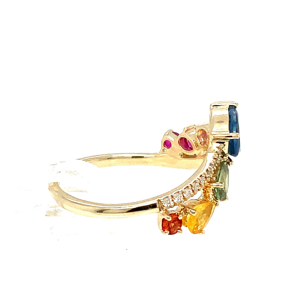 Roman+Jules Multicolor Sapphire and Pave Diamond Ring set in 14K Yellow Gold. - Image 5 of 7