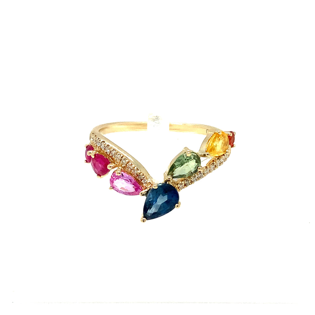 Roman+Jules Multicolor Sapphire and Pave Diamond Ring set in 14K Yellow Gold. - Image 7 of 7