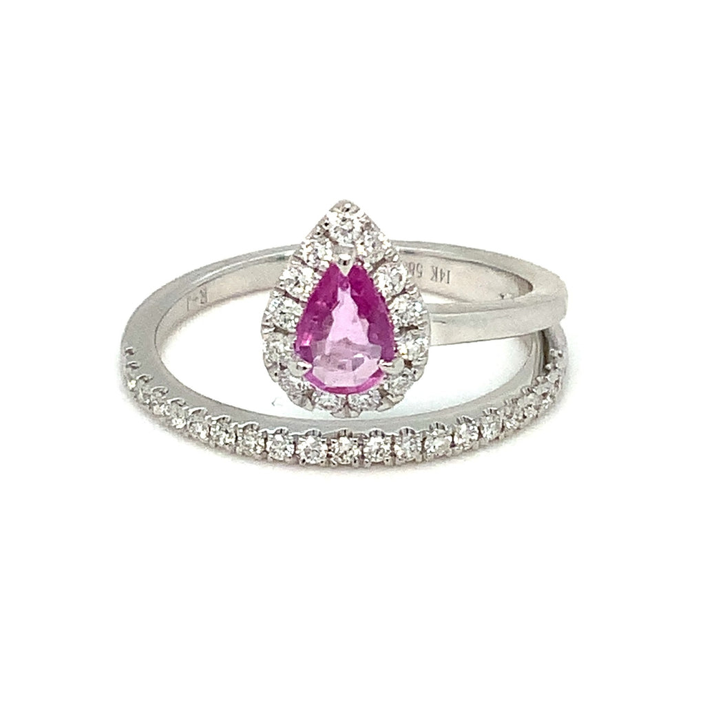 Roman+Jules Pink Sapphire and Diamond Right hand Ring set in 14K White Gold - Image 2 of 6