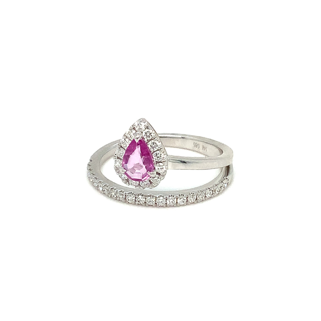 Roman+Jules Pink Sapphire and Diamond Right hand Ring set in 14K White Gold - Image 3 of 6