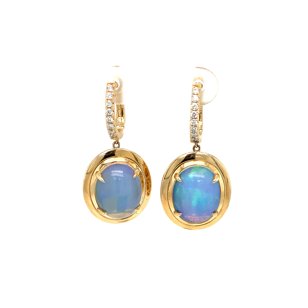 David Kord Natural Ethiopian Opal and Diamond Drop Earring set in 14K Yellow Gold - Image 6 of 8