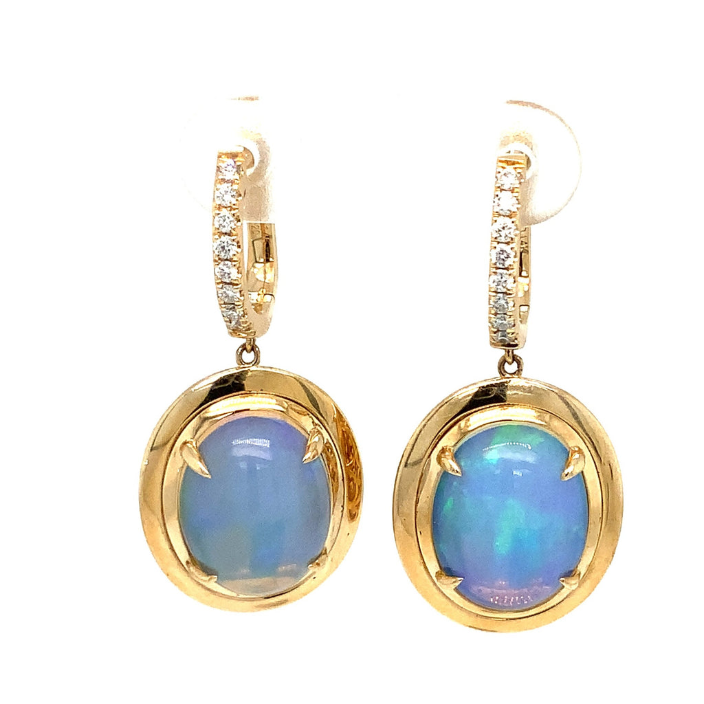 David Kord Natural Ethiopian Opal and Diamond Drop Earring set in 14K Yellow Gold - Image 1 of 8