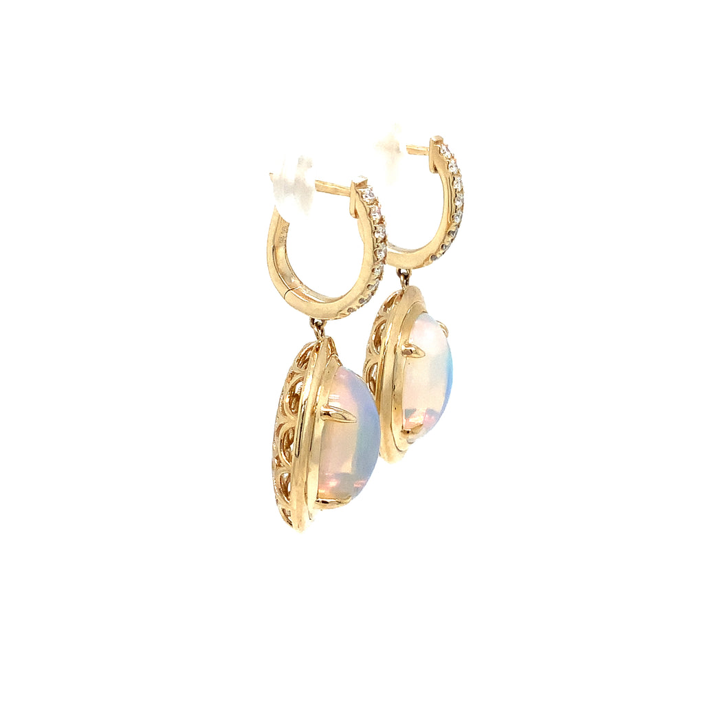 David Kord Natural Ethiopian Opal and Diamond Drop Earring set in 14K Yellow Gold - Image 3 of 8