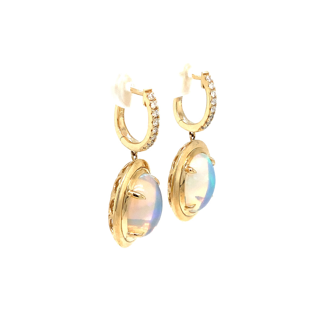 David Kord Natural Ethiopian Opal and Diamond Drop Earring set in 14K Yellow Gold - Image 4 of 8
