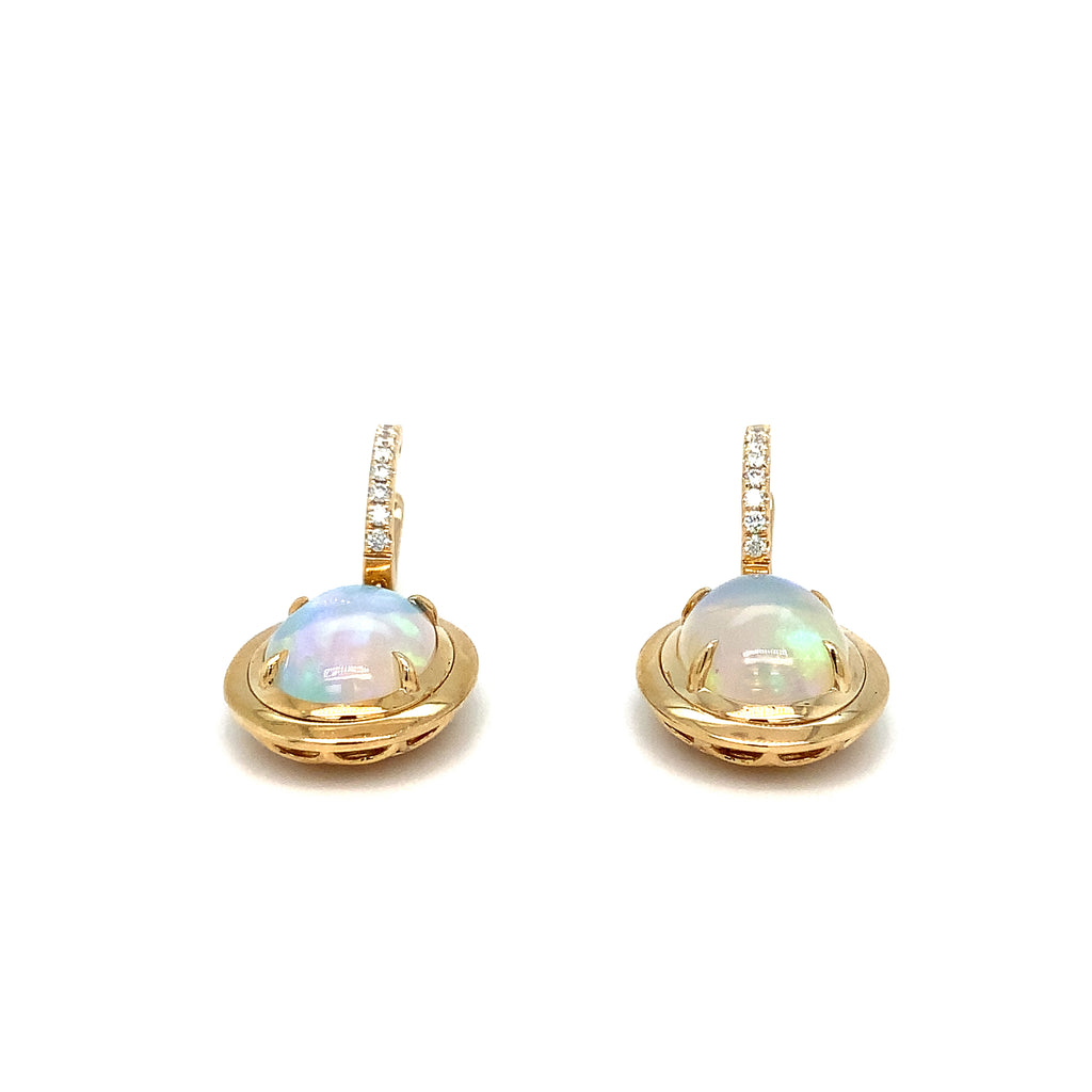 David Kord Natural Ethiopian Opal and Diamond Drop Earring set in 14K Yellow Gold - Image 5 of 8