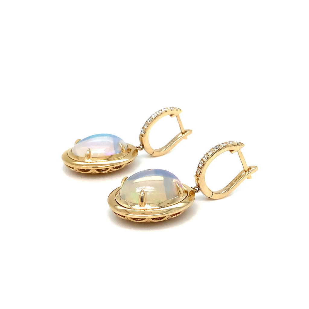 David Kord Natural Ethiopian Opal and Diamond Drop Earring set in 14K Yellow Gold - Image 7 of 8