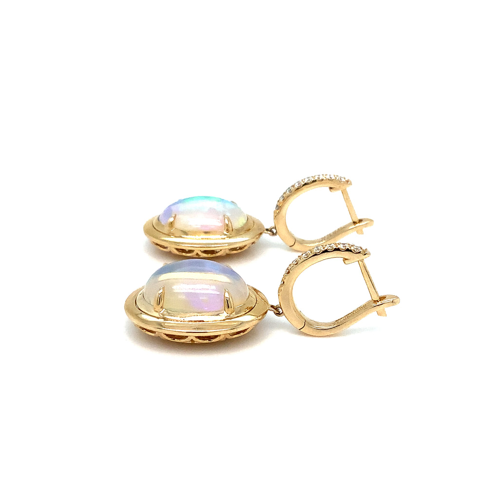 David Kord Natural Ethiopian Opal and Diamond Drop Earring set in 14K Yellow Gold - Image 8 of 8