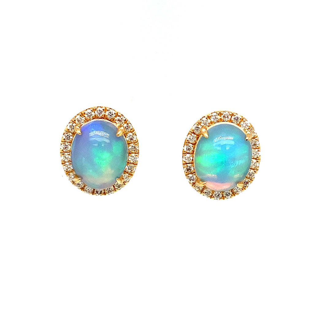 David Kord Natural Ethiopian Opal and Diamond Halo Earring set in 14K Yellow Gold - Image 1 of 12