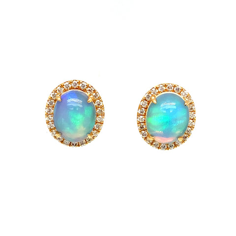 David Kord Natural Ethiopian Opal and Diamond Halo Earring set in 14K Yellow Gold - Image 1 of 12