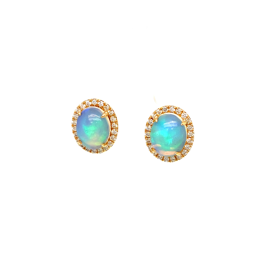 David Kord Natural Ethiopian Opal and Diamond Halo Earring set in 14K Yellow Gold - Image 2 of 12