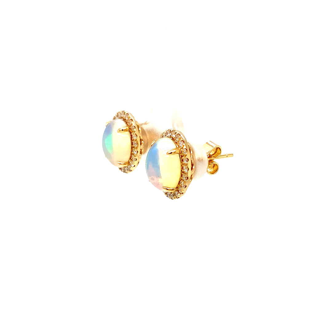 David Kord Natural Ethiopian Opal and Diamond Halo Earring set in 14K Yellow Gold - Image 3 of 12