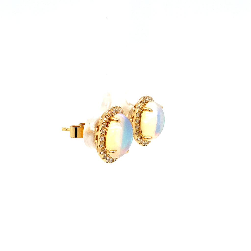 David Kord Natural Ethiopian Opal and Diamond Halo Earring set in 14K Yellow Gold - Image 4 of 12