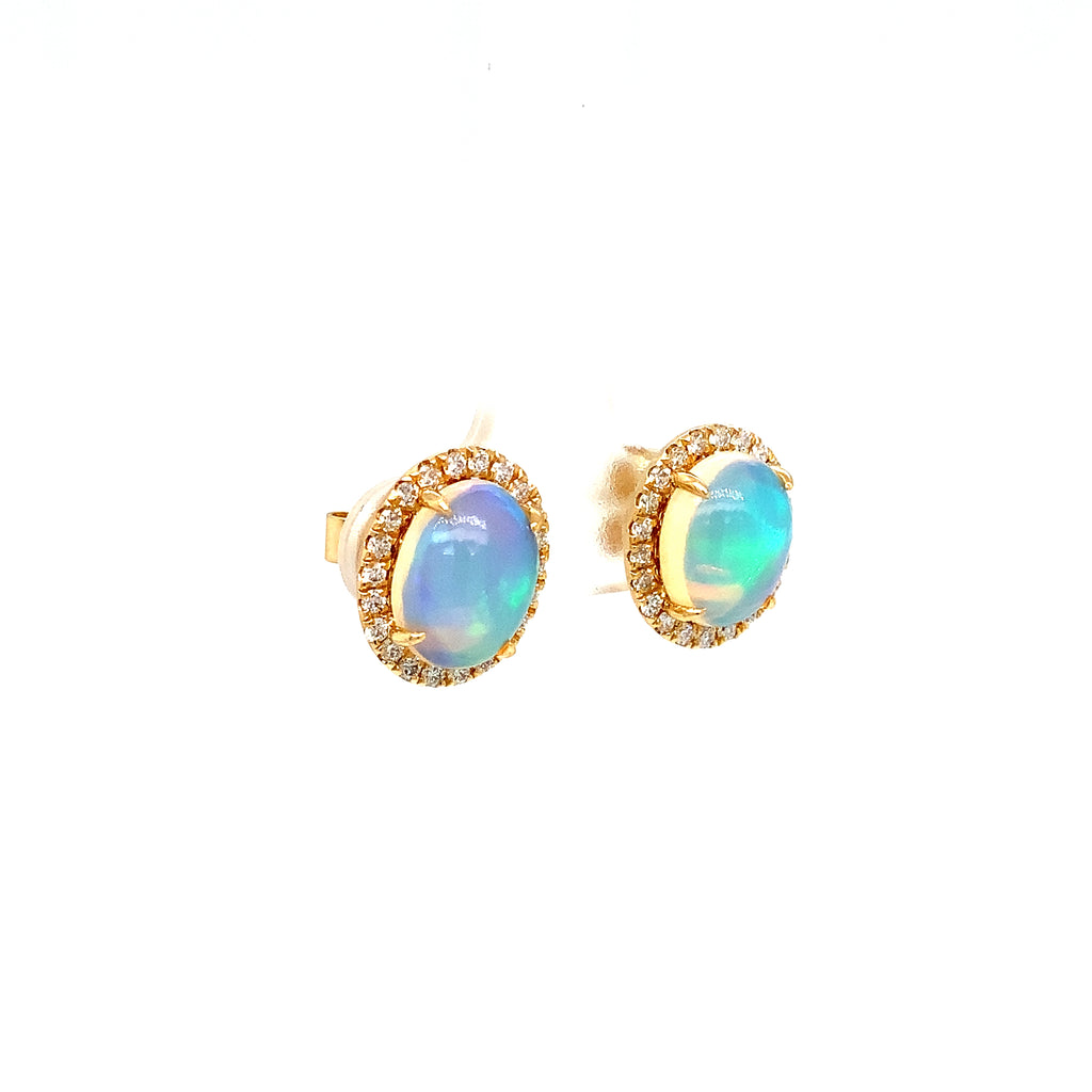 David Kord Natural Ethiopian Opal and Diamond Halo Earring set in 14K Yellow Gold - Image 5 of 12