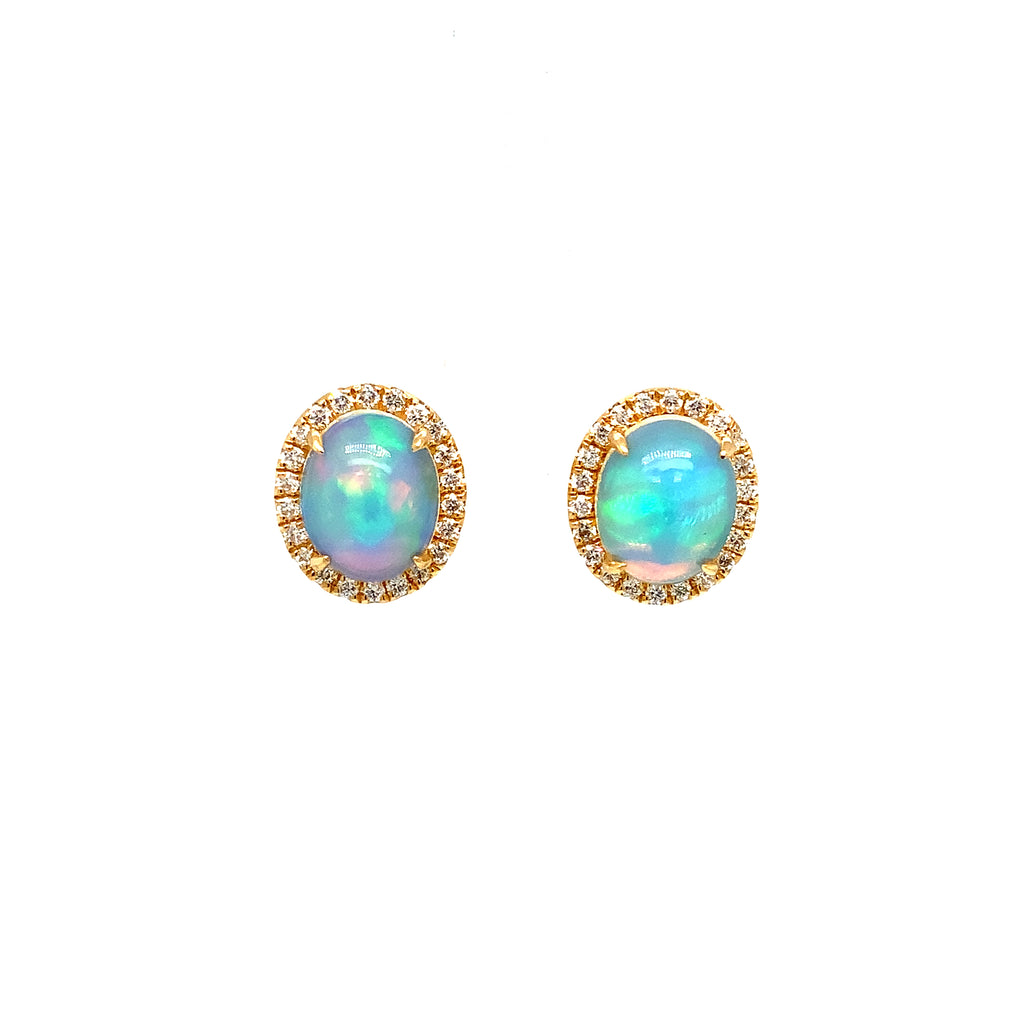David Kord Natural Ethiopian Opal and Diamond Halo Earring set in 14K Yellow Gold - Image 6 of 12