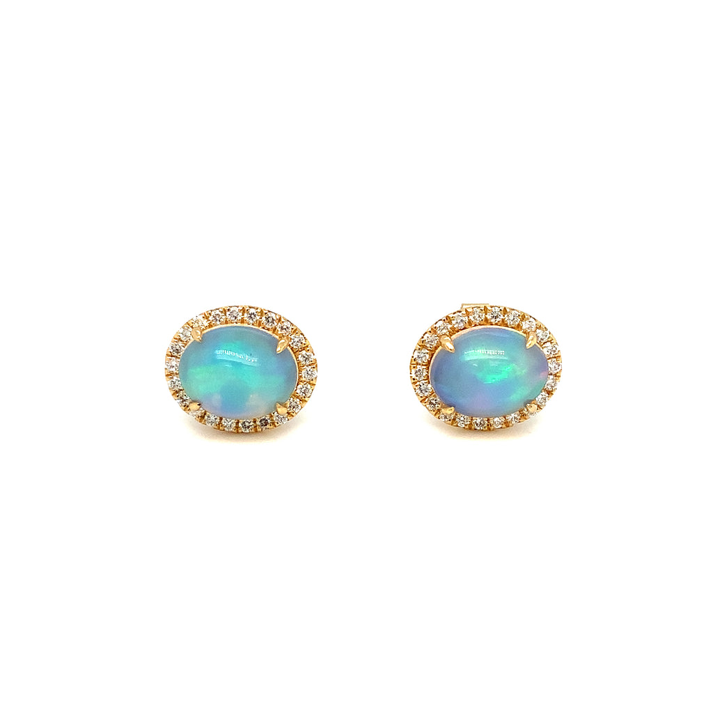 David Kord Natural Ethiopian Opal and Diamond Halo Earring set in 14K Yellow Gold - Image 7 of 12