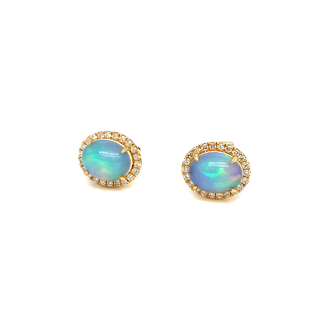 David Kord Natural Ethiopian Opal and Diamond Halo Earring set in 14K Yellow Gold - Image 8 of 12