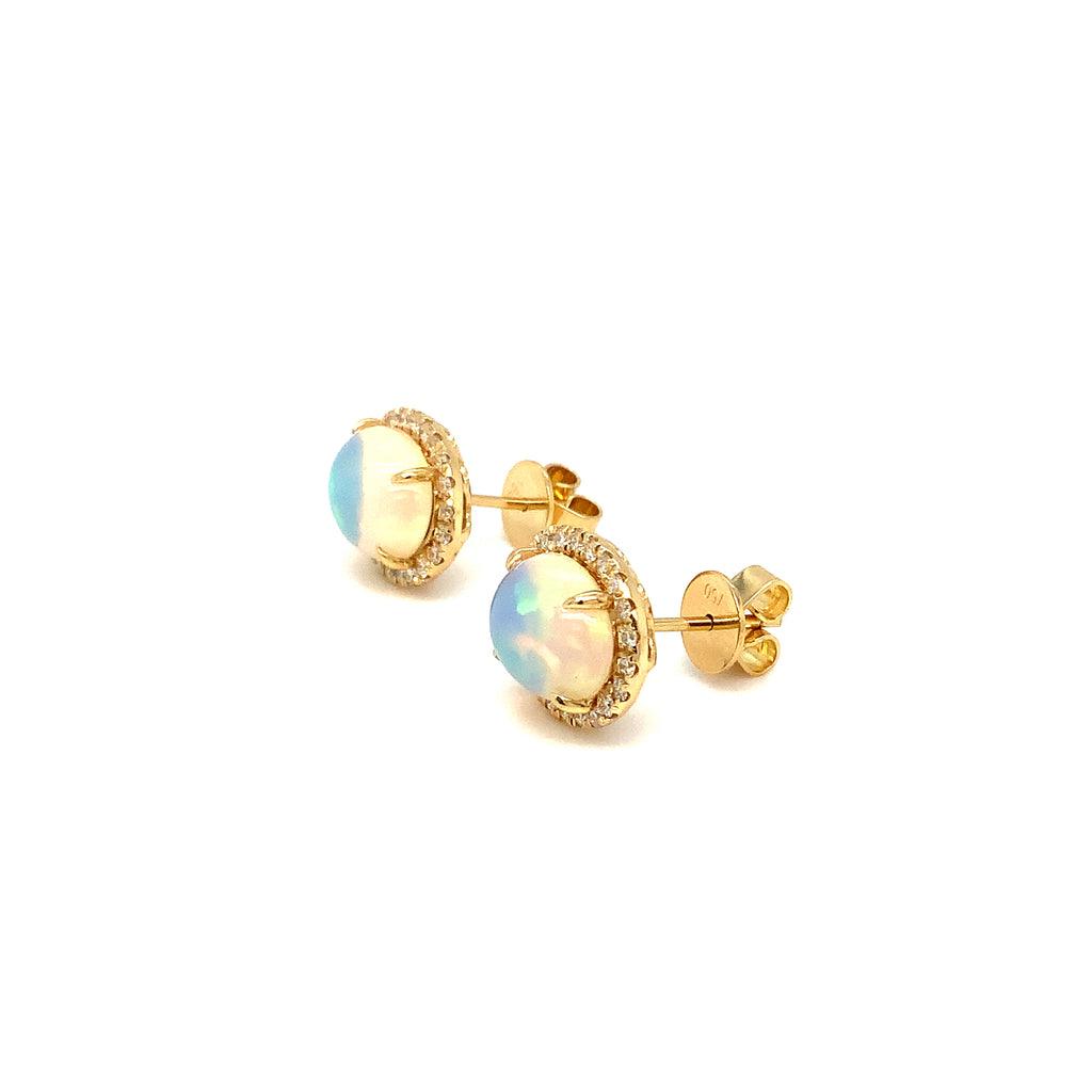 David Kord Natural Ethiopian Opal and Diamond Halo Earring set in 14K Yellow Gold - Image 9 of 12