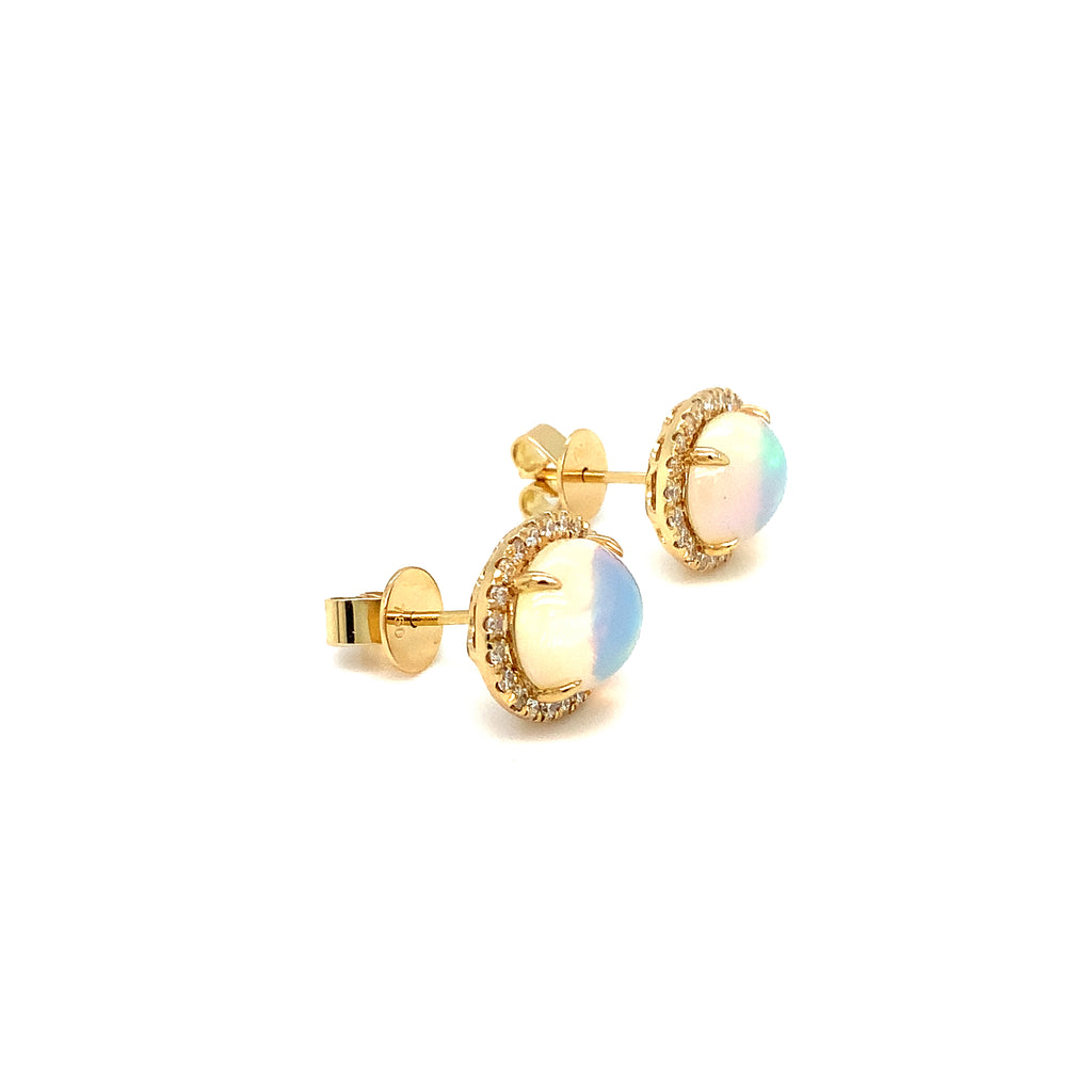 David Kord Natural Ethiopian Opal and Diamond Halo Earring set in 14K Yellow Gold - Image 11 of 12