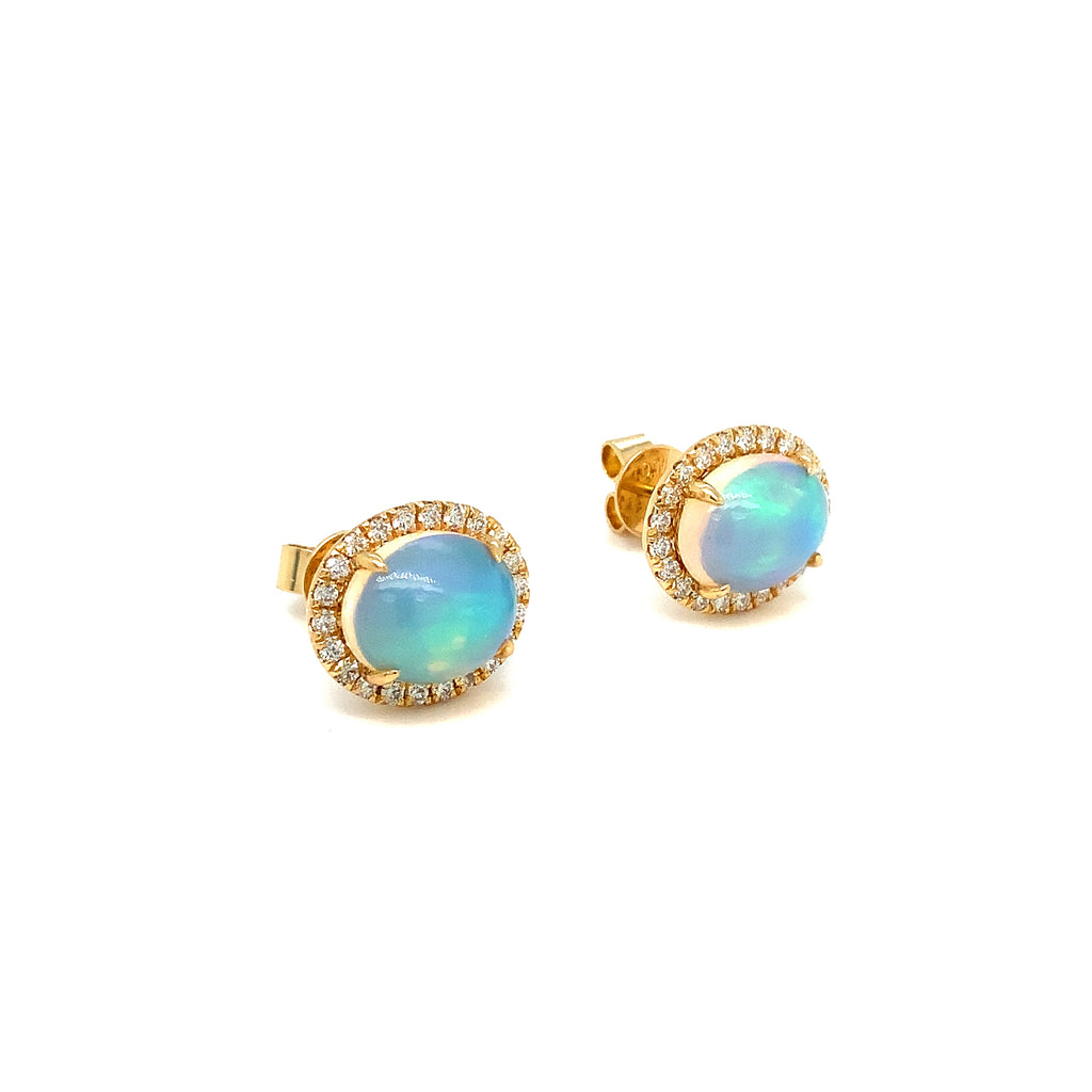 David Kord Natural Ethiopian Opal and Diamond Halo Earring set in 14K Yellow Gold - Image 12 of 12