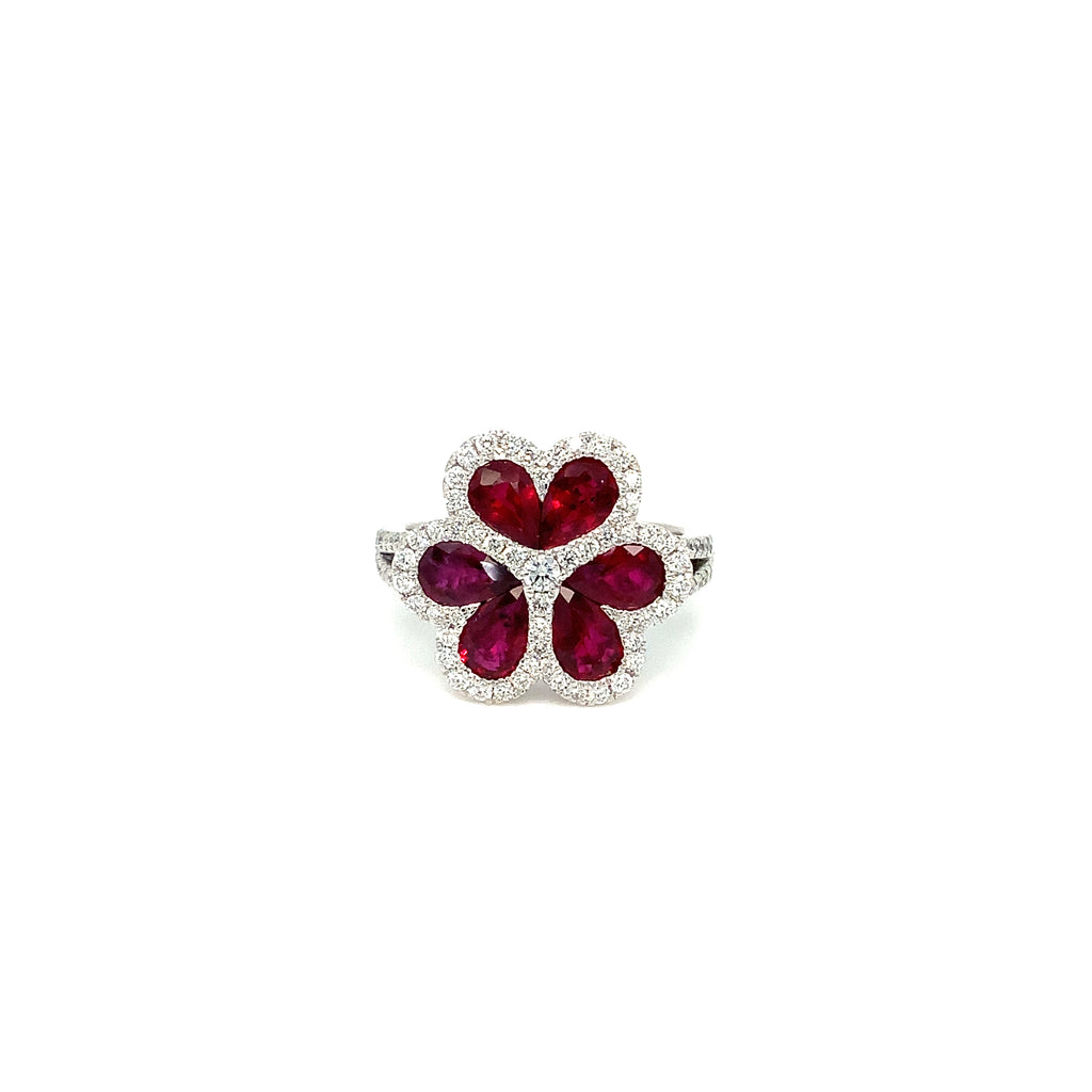 David Kord Pear shape Burmese Rubies And Diamond Heart Shape Look Right hand Ring set in 18K White Gold - Image 2 of 7