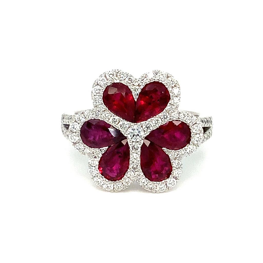 David Kord Pear shape Burmese Rubies And Diamond Heart Shape Look Right hand Ring set in 18K White Gold - Image 1 of 7