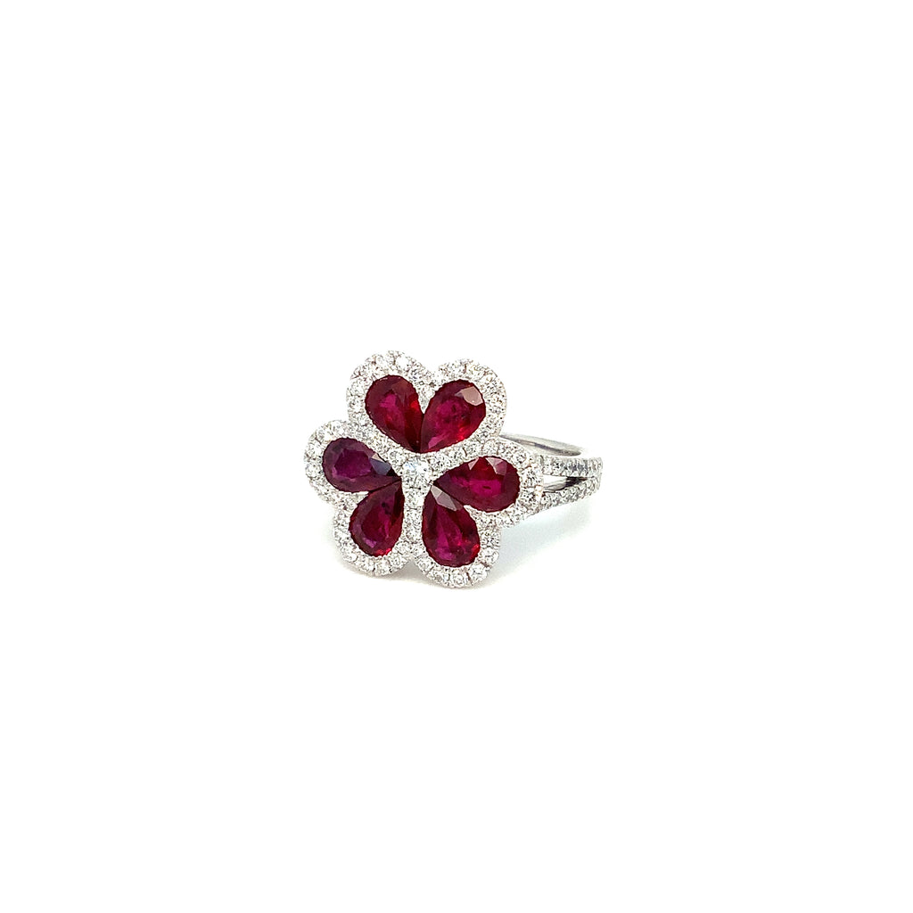 David Kord Pear shape Burmese Rubies And Diamond Heart Shape Look Right hand Ring set in 18K White Gold - Image 3 of 7