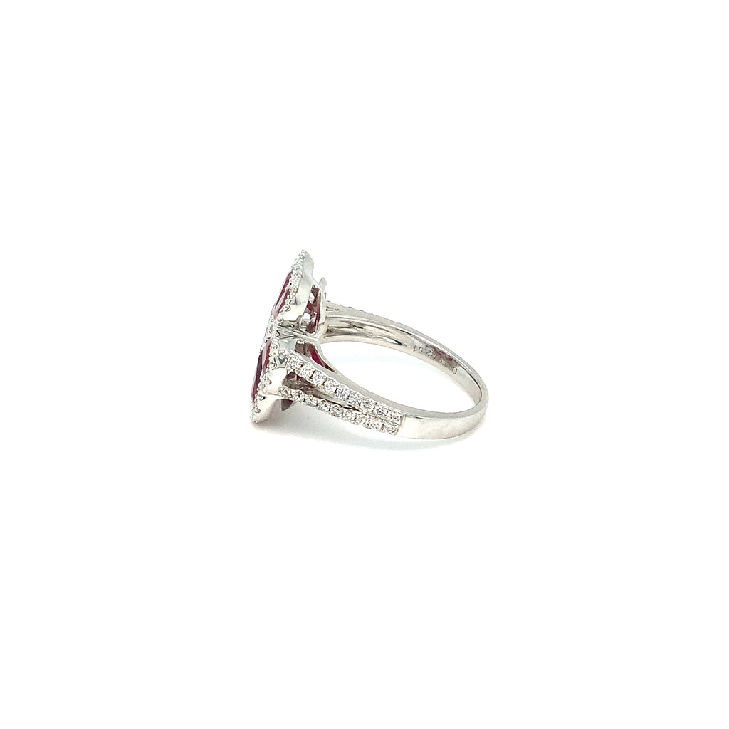David Kord Pear shape Burmese Rubies And Diamond Heart Shape Look Right hand Ring set in 18K White Gold - Image 7 of 7