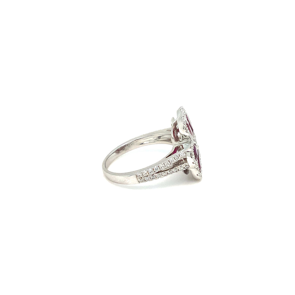 David Kord Pear shape Burmese Rubies And Diamond Heart Shape Look Right hand Ring set in 18K White Gold - Image 5 of 7