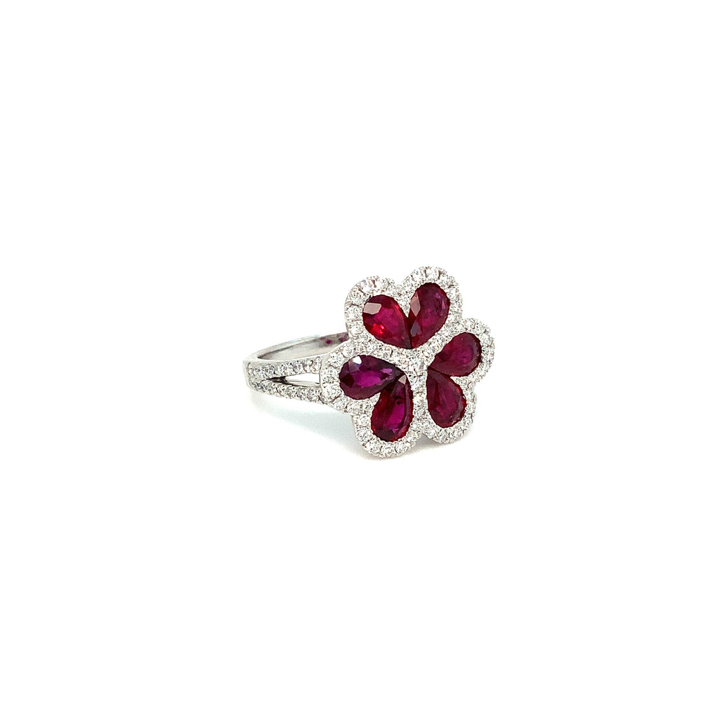 David Kord Pear shape Burmese Rubies And Diamond Heart Shape Look Right hand Ring set in 18K White Gold - Image 4 of 7