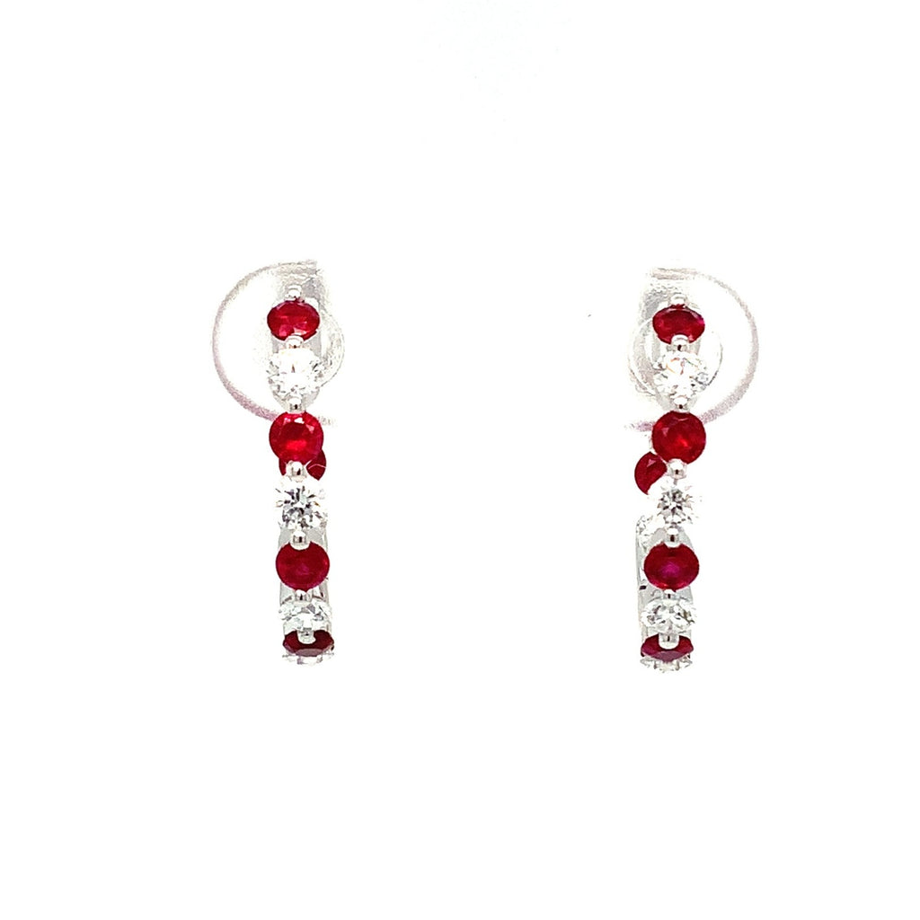 David Kord Ruby and Diamond Inside and Outside Hoop Earrings 14K White Gold. - Image 1 of 8