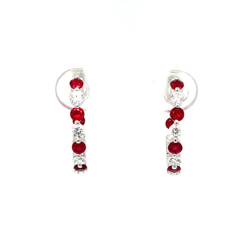 David Kord Ruby and Diamond Inside and Outside Hoop Earrings 14K White Gold. - Image 1 of 8