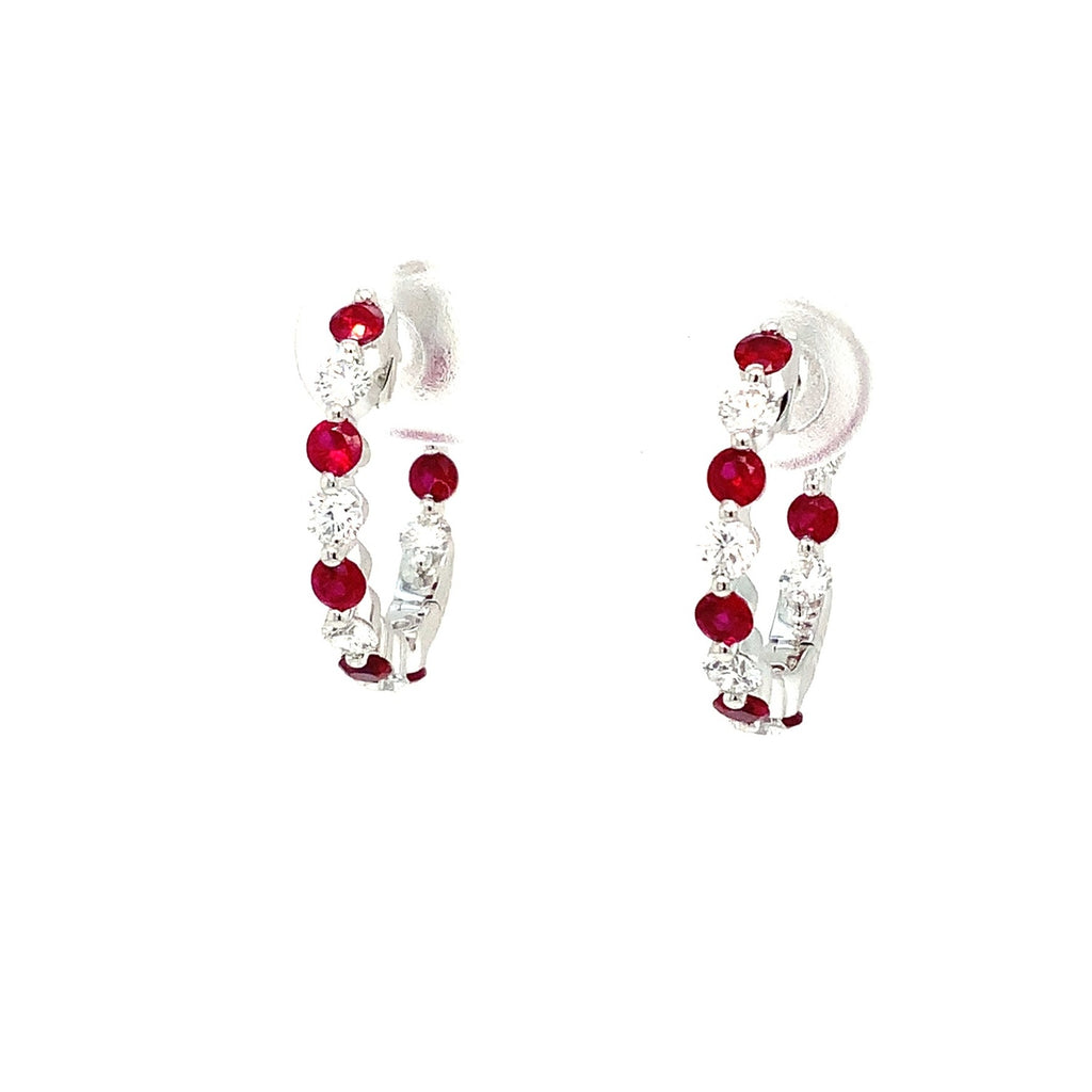 David Kord Ruby and Diamond Inside and Outside Hoop Earrings 14K White Gold. - Image 2 of 8