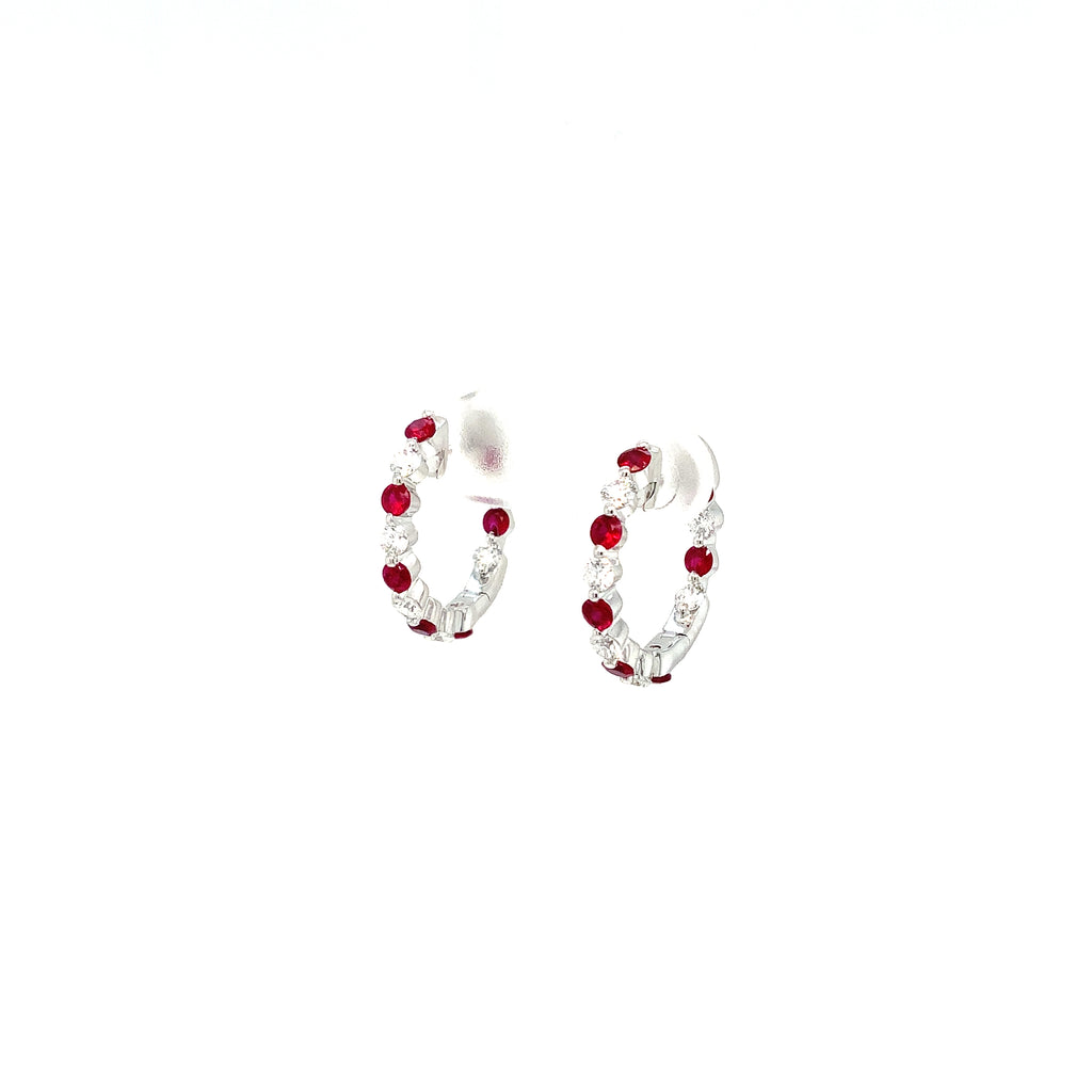 David Kord Ruby and Diamond Inside and Outside Hoop Earrings 14K White Gold. - Image 3 of 8