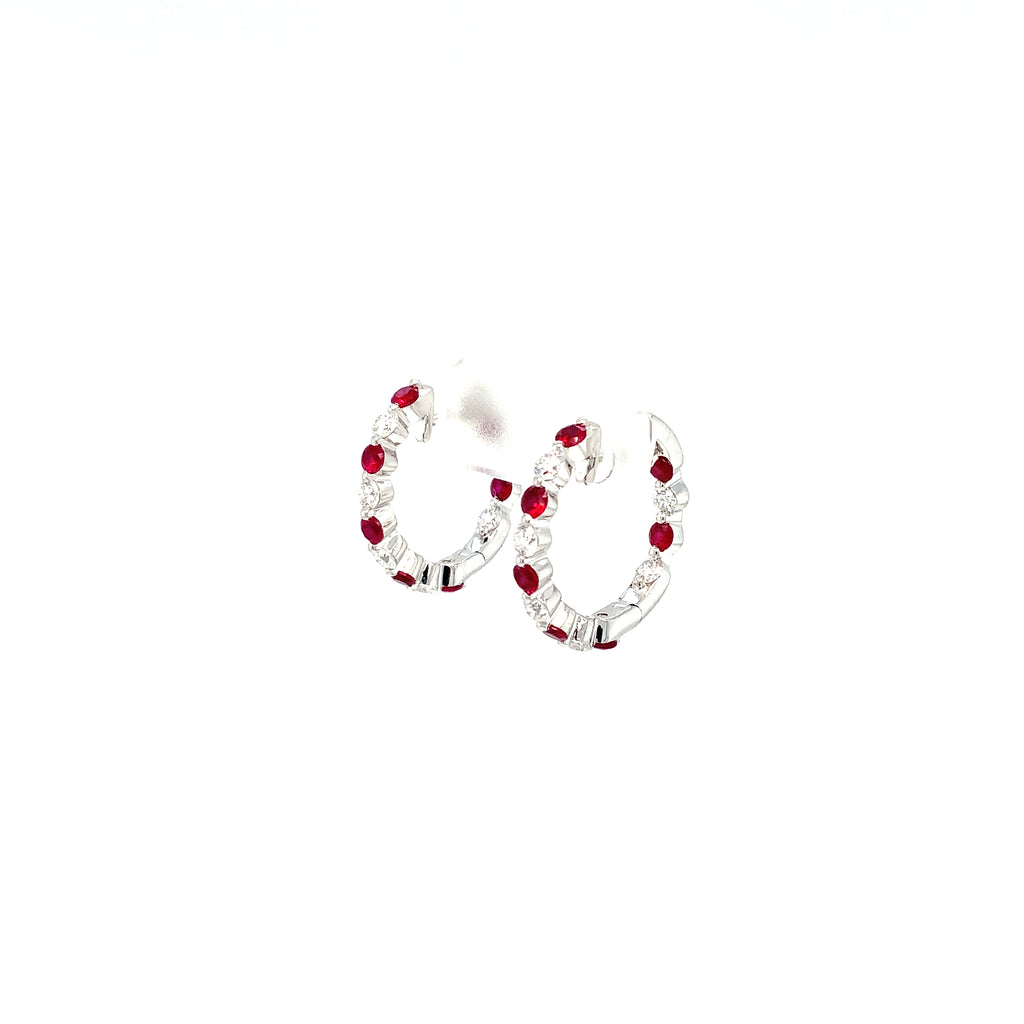 David Kord Ruby and Diamond Inside and Outside Hoop Earrings 14K White Gold. - Image 4 of 8