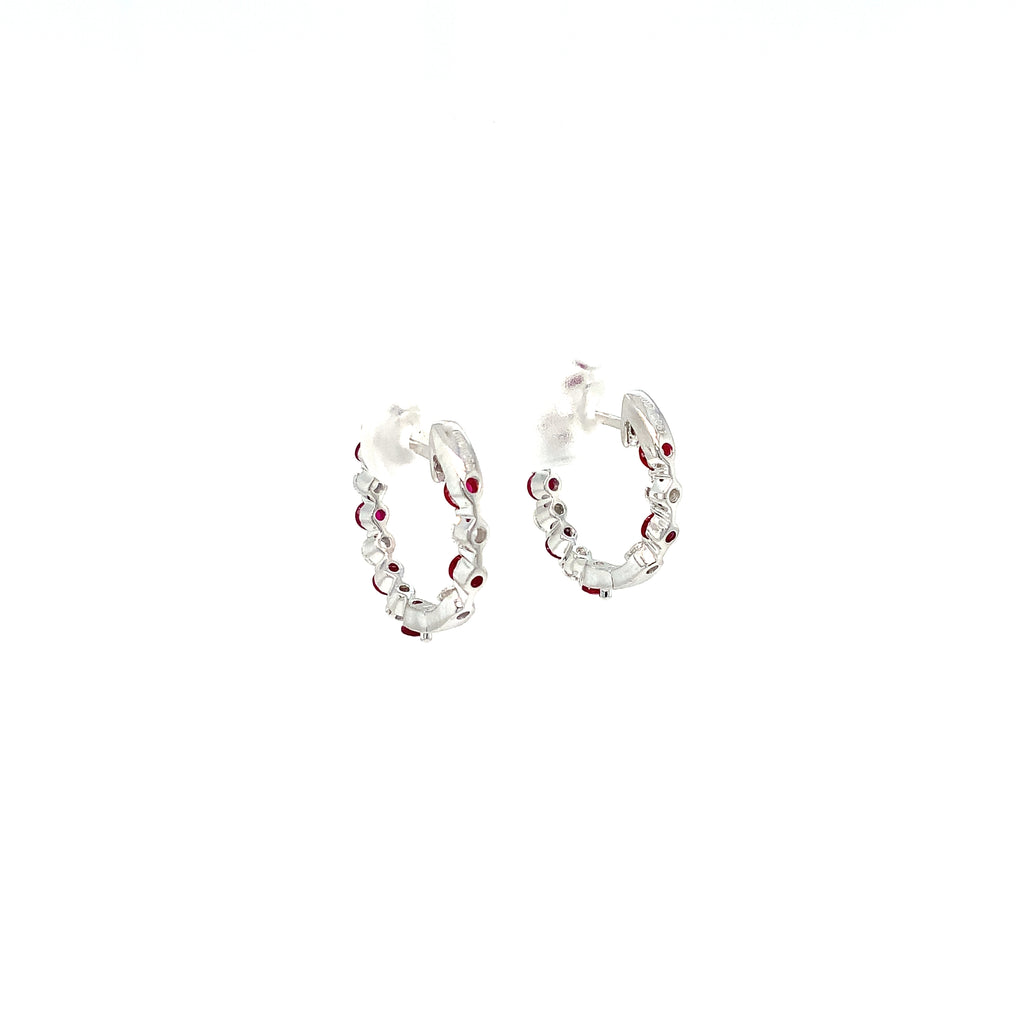 David Kord Ruby and Diamond Inside and Outside Hoop Earrings 14K White Gold. - Image 5 of 8