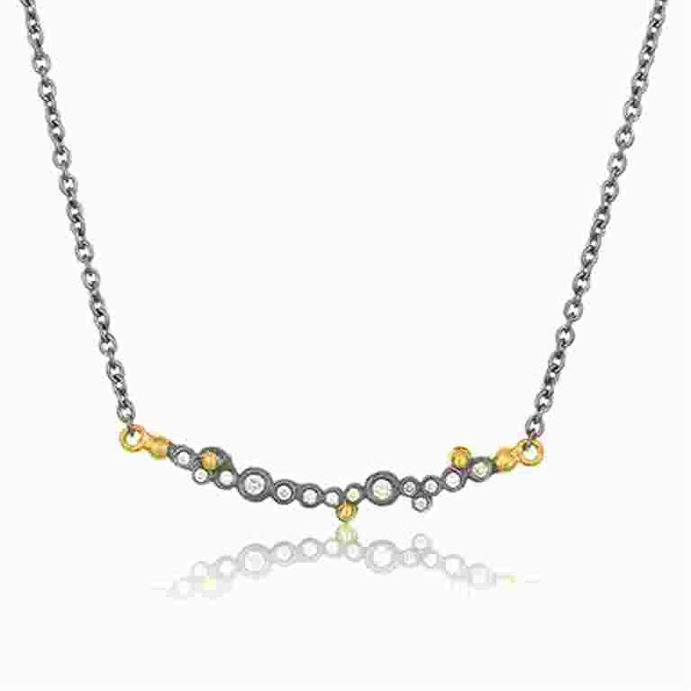 Lika Behar Dylan Diamond Bar Necklace 0.20 ctw 24K Yellow Gold and Oxidized Silver - Image 1 of 3